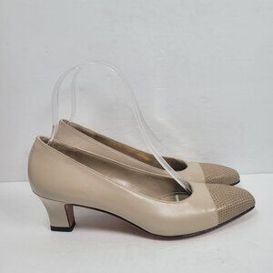 Salvatore Ferragamo Beige Leather & Snakeskin Cap Toe Pumps US Size 6 AAAA